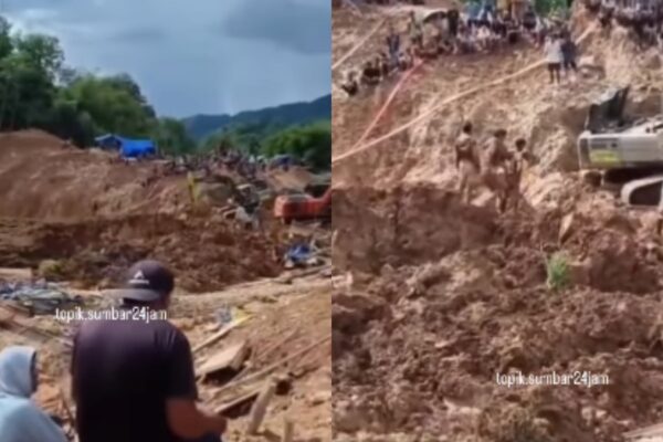 petugas gabungan mengevakuasi jenazah korban longsor tambang emas Sijunjung Sumbar