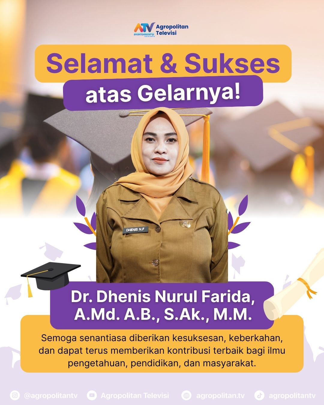 Dhenis Nurul Farida saat dinyatakan lulus sidang doktoral di Ruang Hybrid 1 Uniga Malang