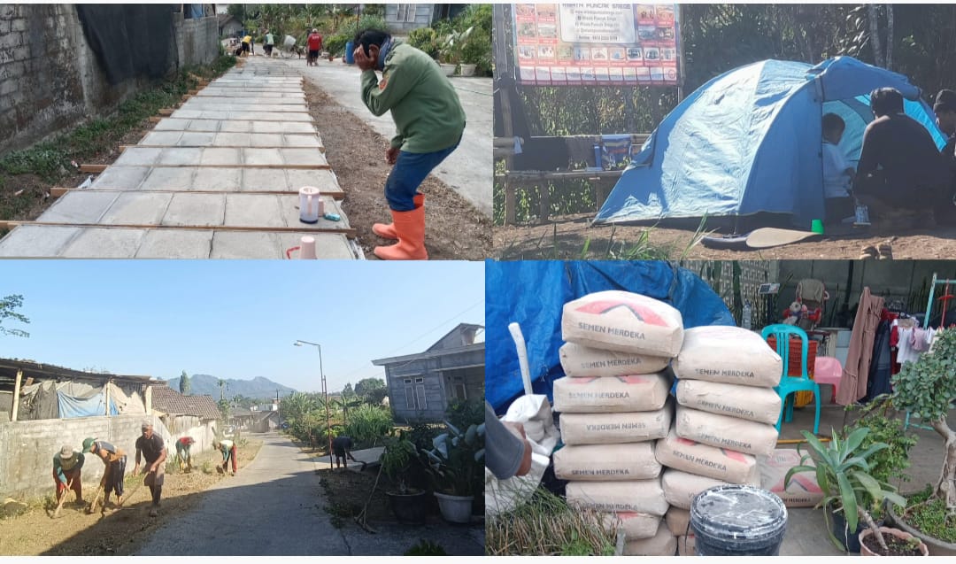 Kegiatan kerja bakti dimulai dengan membersihkan jalan dari rumput liar dan bebatuan, kemudian meratakan permukaan jalan yang berlubang.