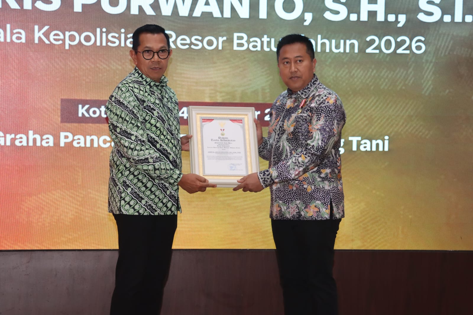 Seluruh jajaran Forkopimda Kota Batu hadir lengkap dalam acara kenal pamit Kapolres Batu 2026